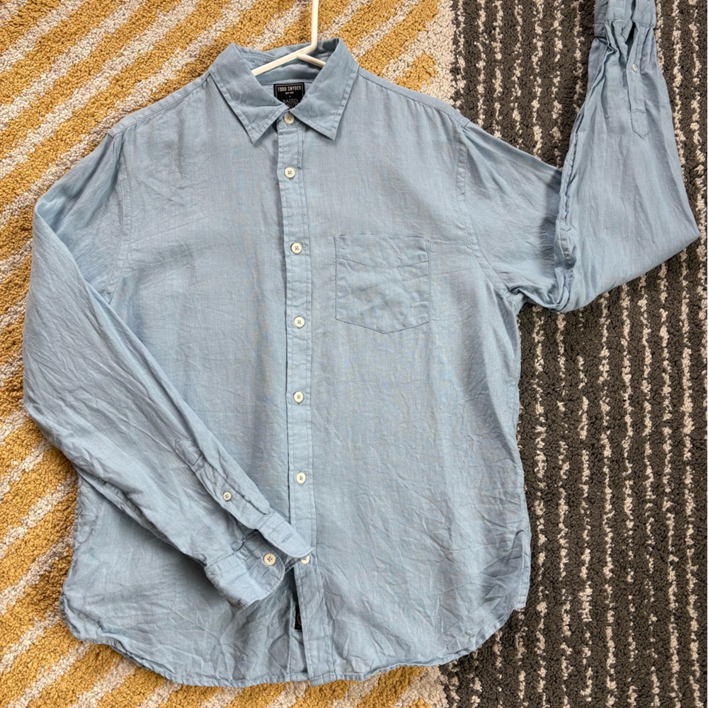 Men's Linen Button Down Shirt - Blue